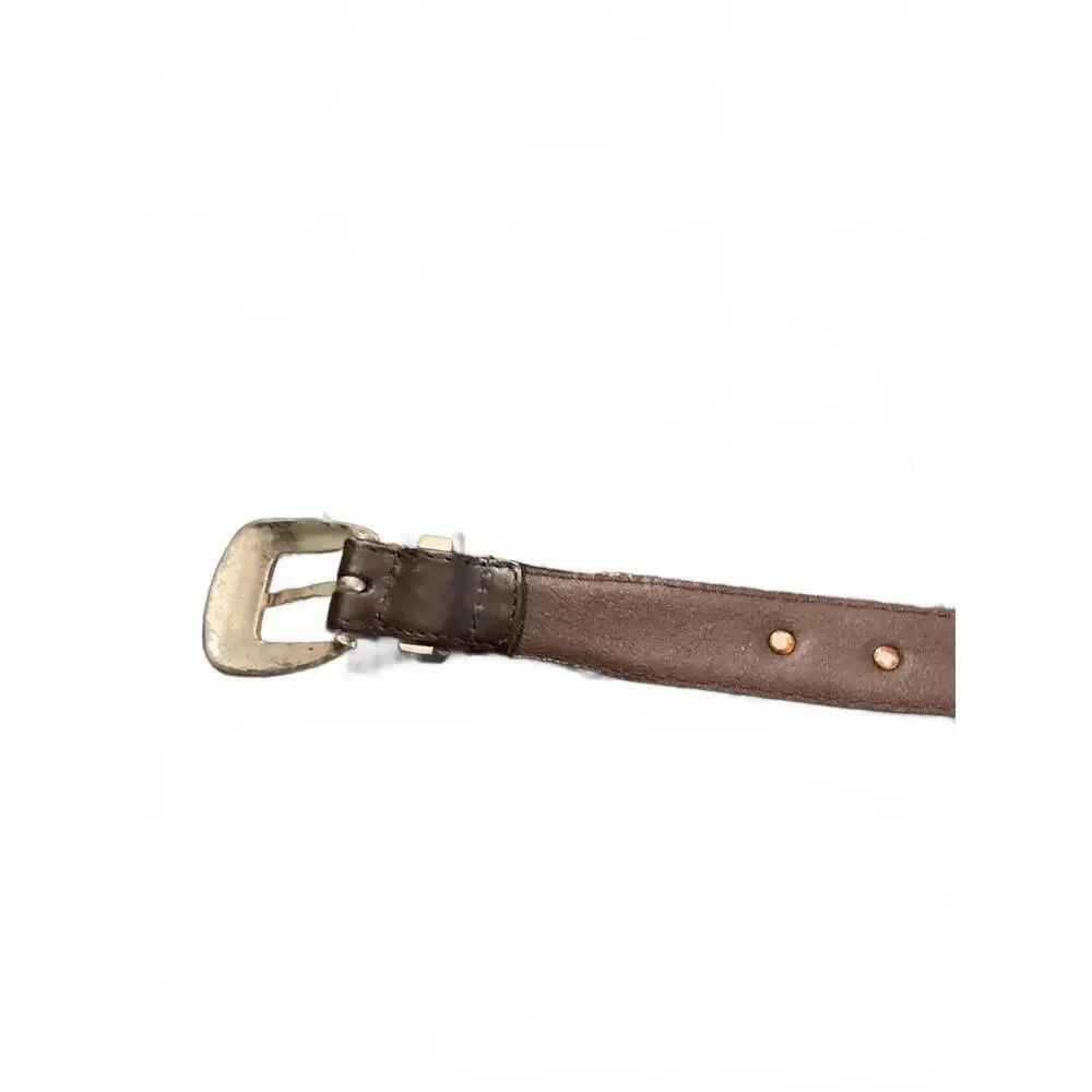 Vintage Brown Full Grain Leather Golf Belt with Silver Golf Emblems Size 36